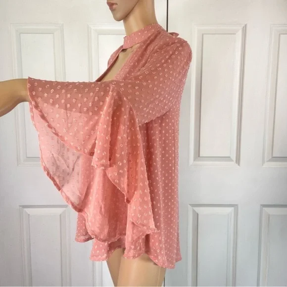 Band of Gypsies Floral Appliqué Bell Sleeve Sheer Blouse - Picture 7 of 17